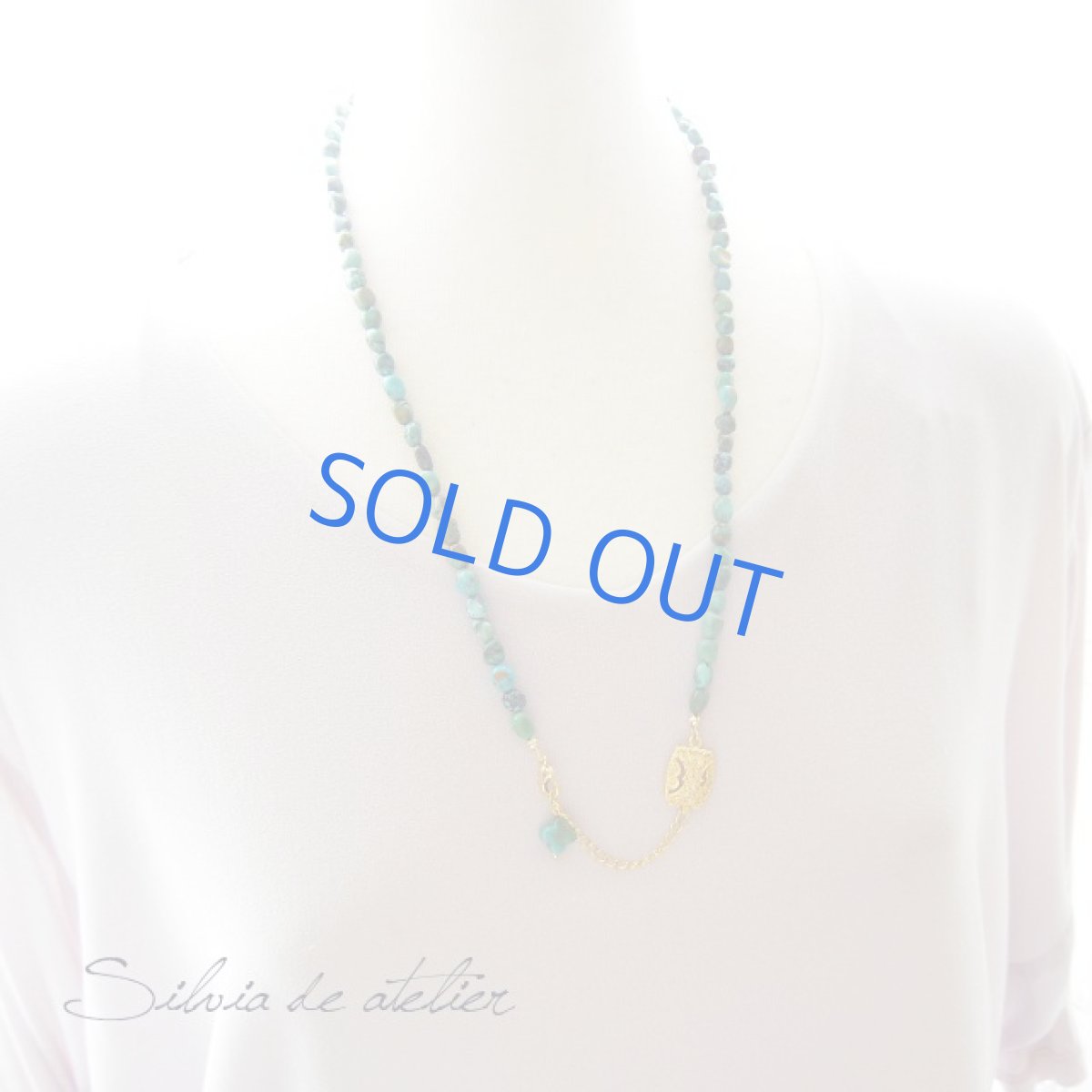 画像3: ３WAY　天然グリーンターコイズ　フラワーモチーフ　ゴールドネックレス (3)