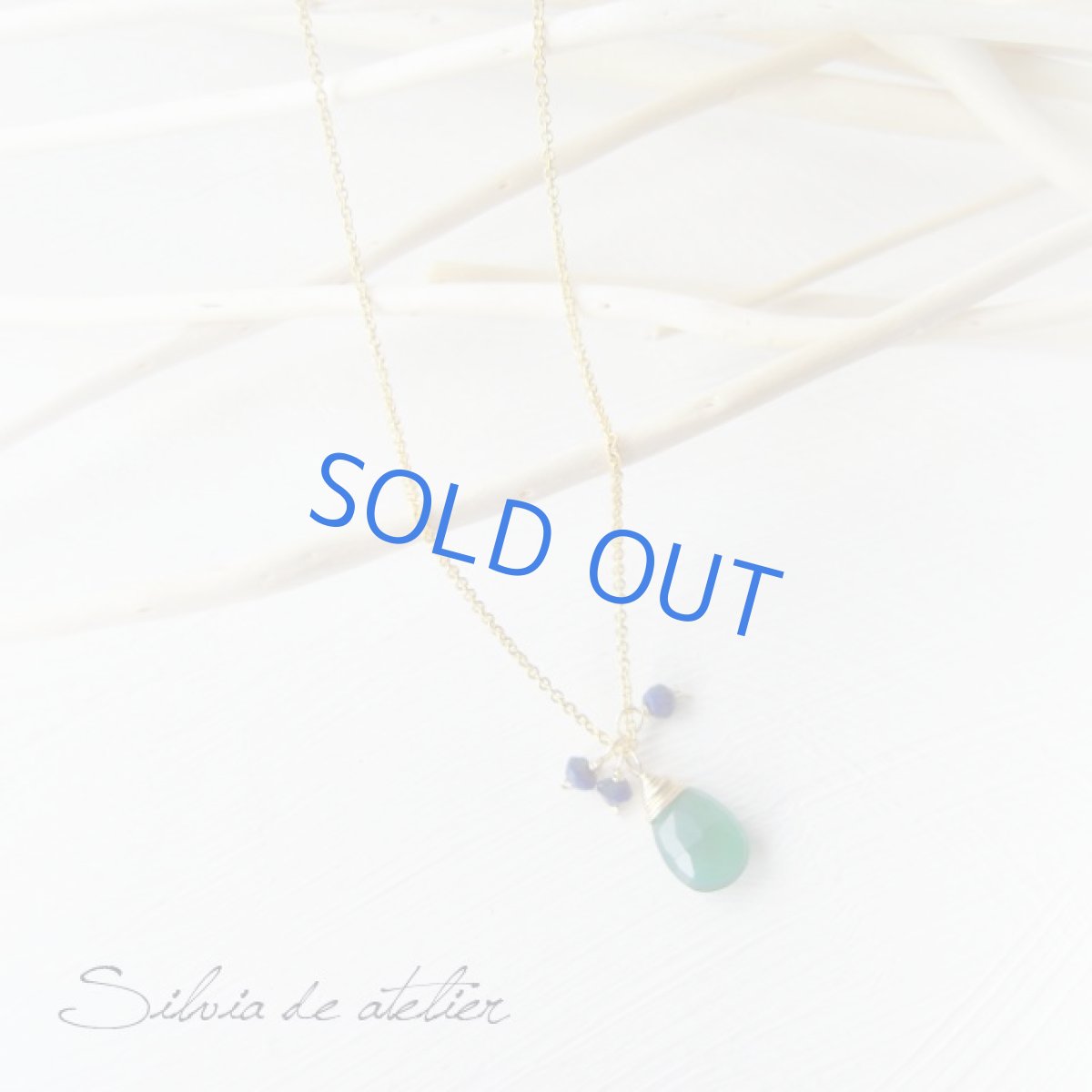 画像2: グリーンオニキスペアシェイプ　ラピスラズリフリンジ　14ｋｇｆネックレス　 (2)