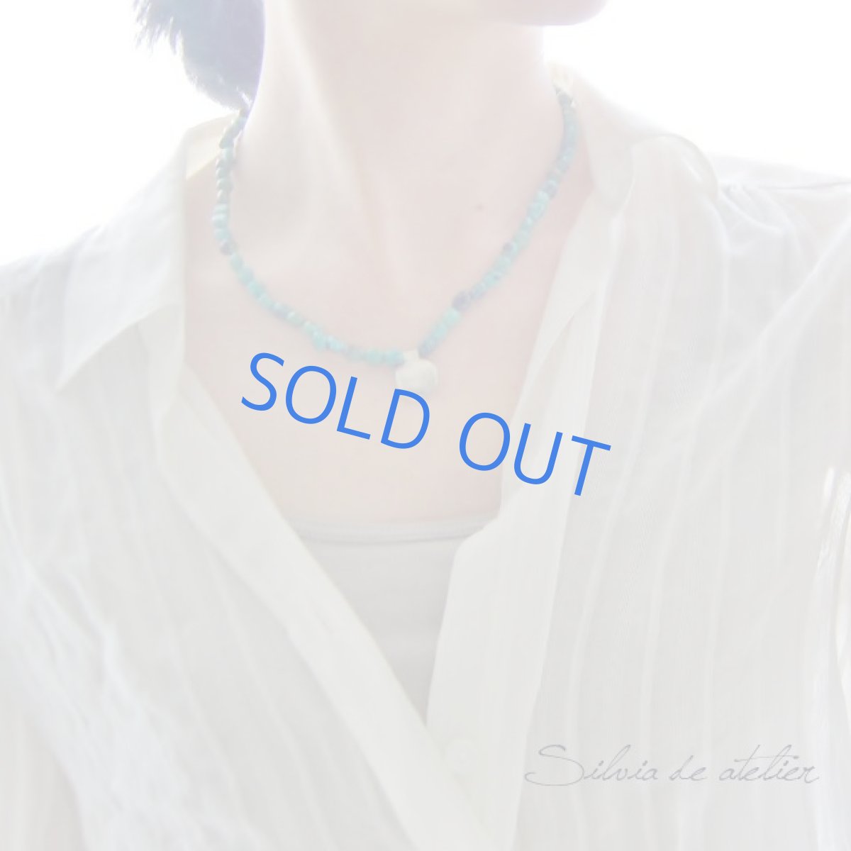 画像2: silver925ラウンドディスクチャーム　天然グリーンターコイズ　ショートネックレス (2)