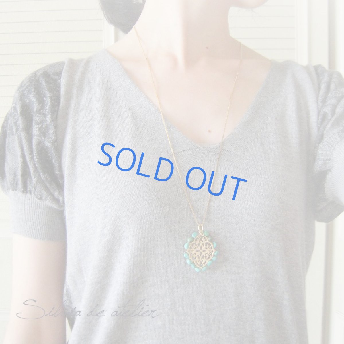 画像5: ゴールドチャーム　天然ブルーターコイズ　ゴールドロングネックレス　 (5)