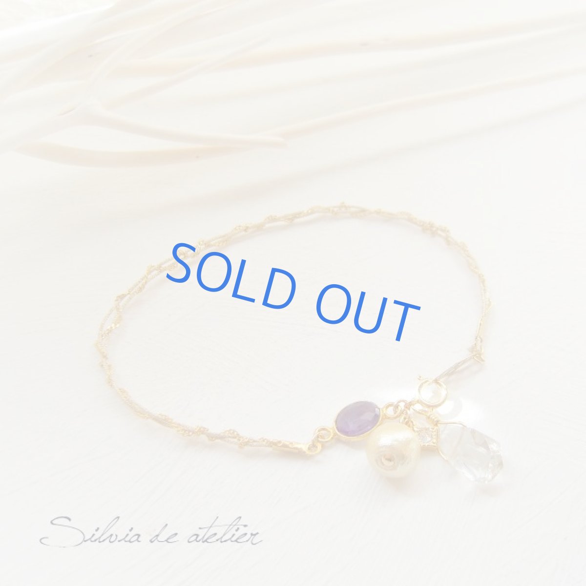 画像2: アメジスト×グリーンアメジスト　コットンパール　ゴールドツイストストリングス　ブレスレット (2)