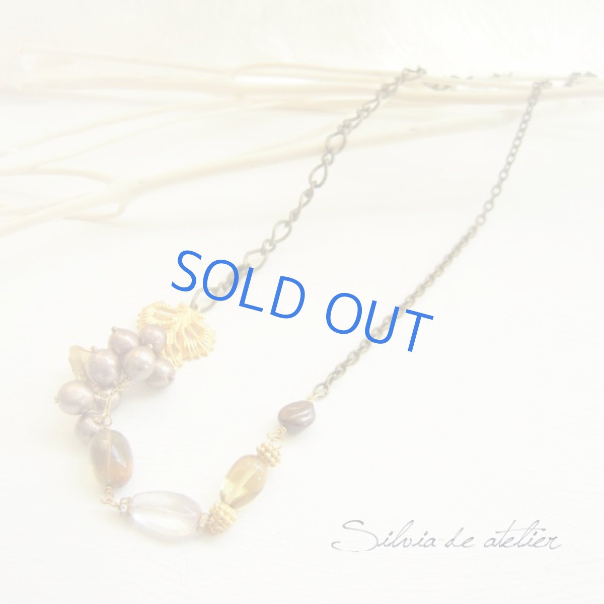 画像3: ブラウンコットンパール　ビアクォーツタンブル　アンティークゴールドネックレス (3)