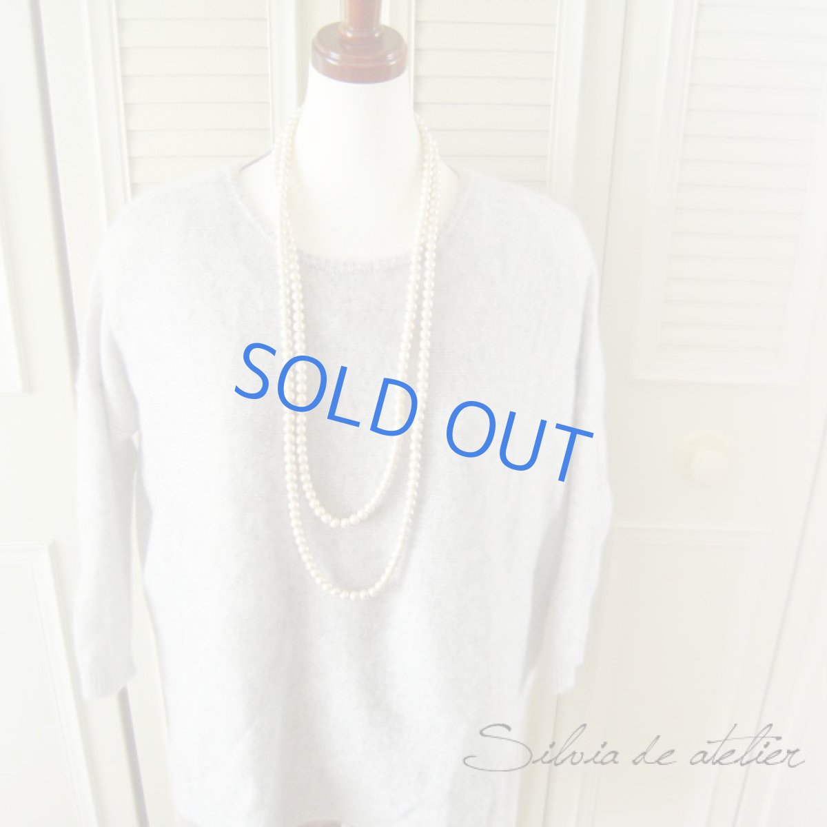 画像4: 【宅配便送料無料】ターコイズスワロフスキービジュー留め具　オフホワイトコットンパール2連　ロングネックレス (4)