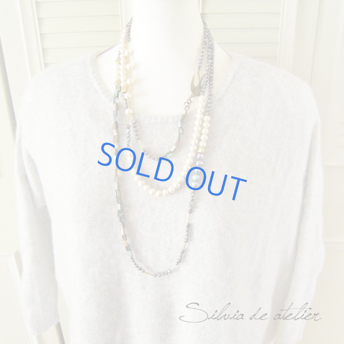 画像3: アンティークゴールドスワロー　アバロンシェル＆コットンパール他　スーパーロングネックレス (3)