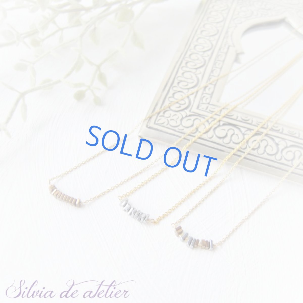 画像5: ＜シルバー＞ヘマタイト　スライスカット　ライン　14ｋｇｆゴールドネックレス (5)