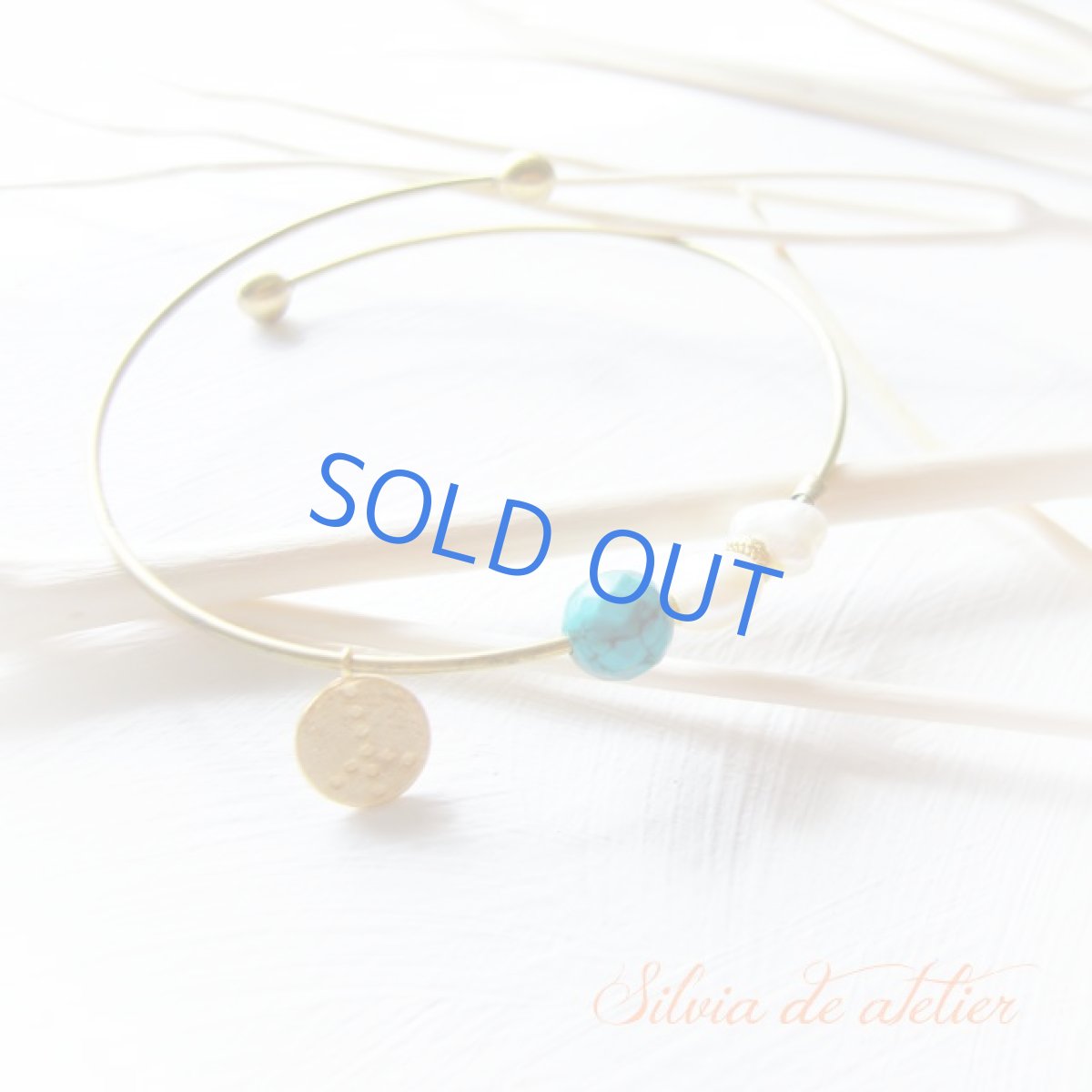 画像2: 天然ターコイズ＆淡水パール　vintage真鍮製バングル (2)