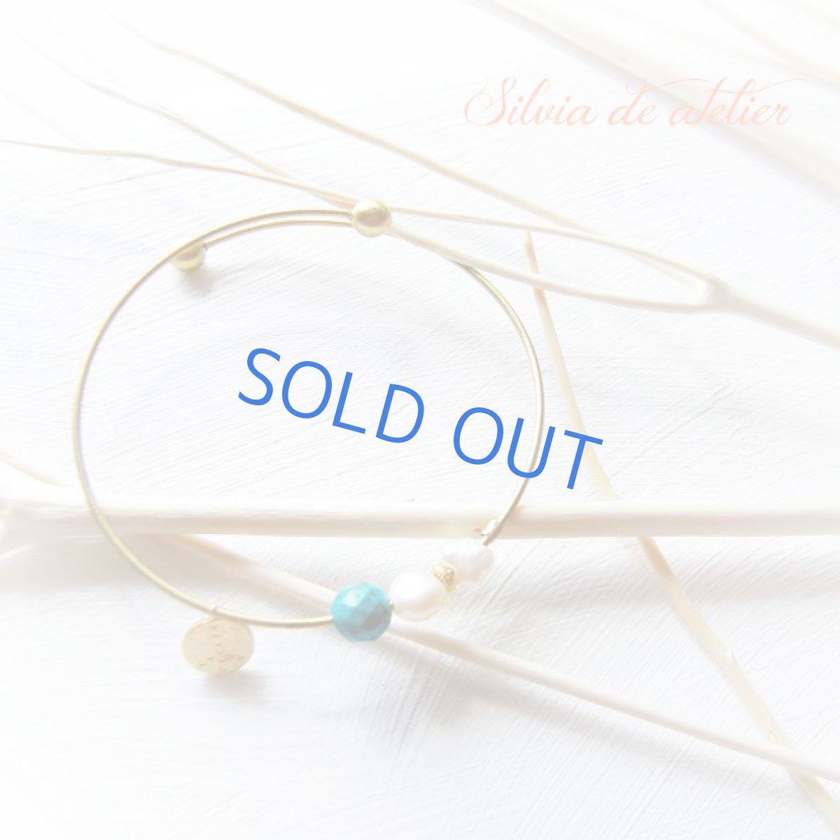 画像3: 天然ターコイズ＆淡水パール　vintage真鍮製バングル (3)