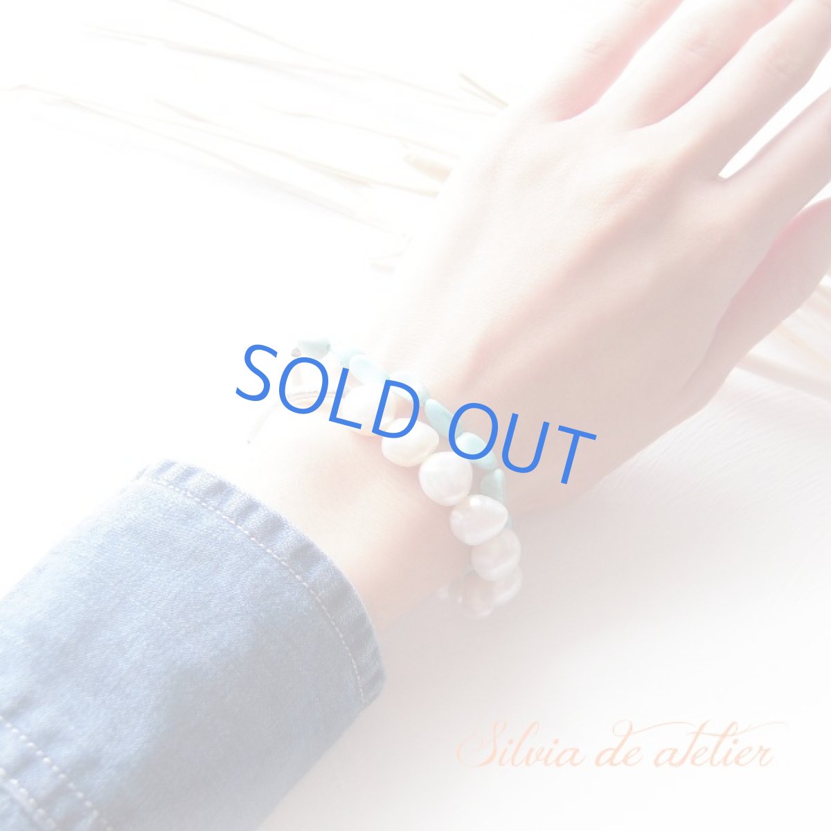 画像4: 天然ターコイズ＆淡水パール　2連　シルバーチューブ　ブレスレット<シルバーパーツ＞ (4)