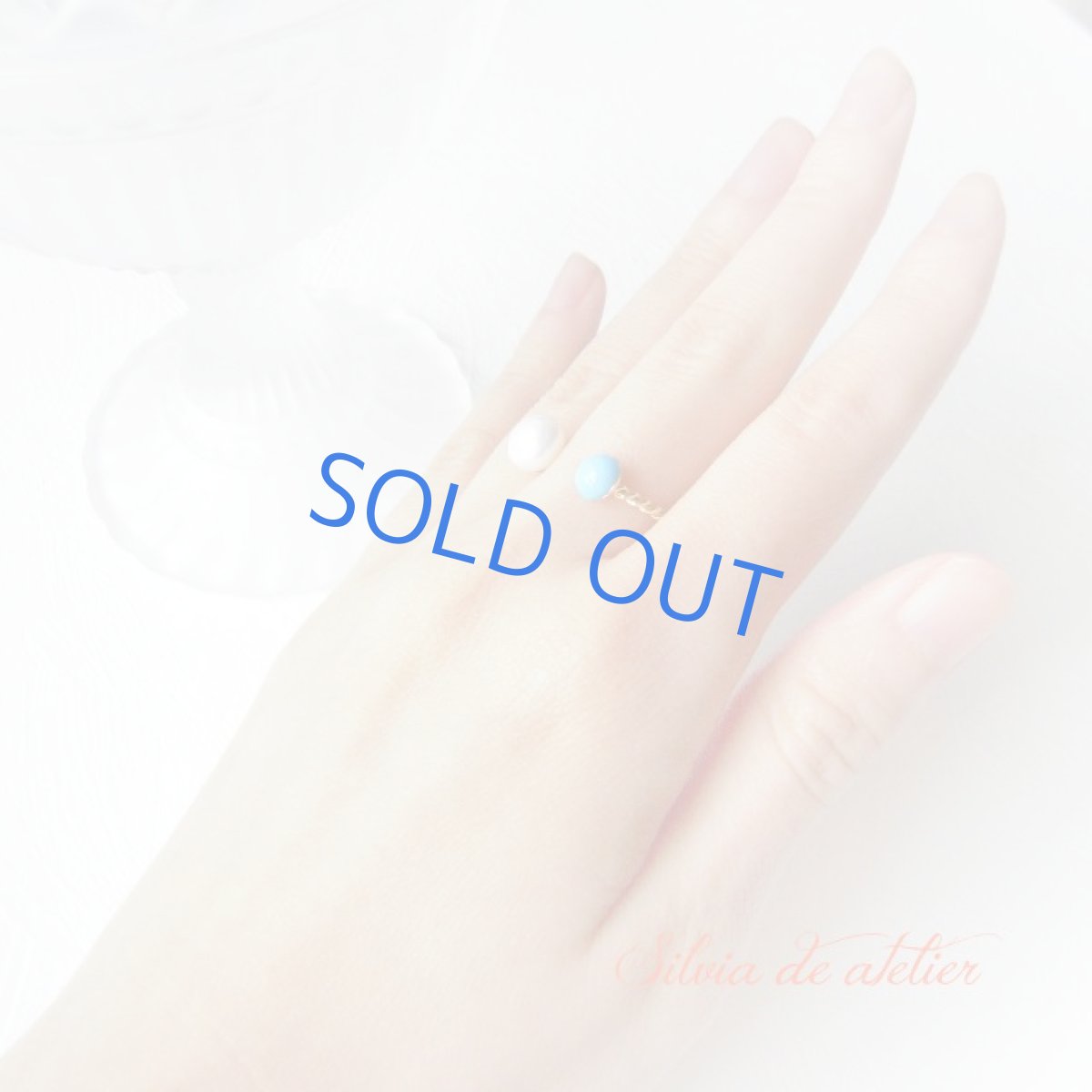 画像4: スリーピングビューティー　ターコイズ＆淡水パール　ゴールドメッキ　リング　フリーサイズ（11号） (4)