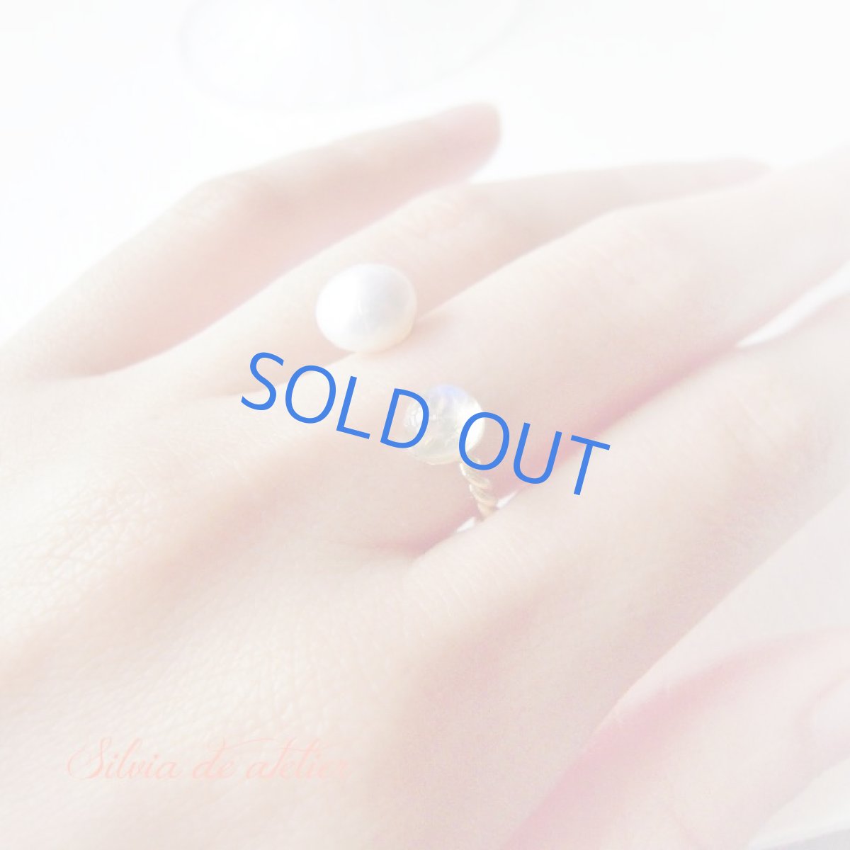 画像5: ロイヤル　ムーンストーン＆淡水パール　ゴールドメッキ　リング　フリーサイズ（11号） (5)