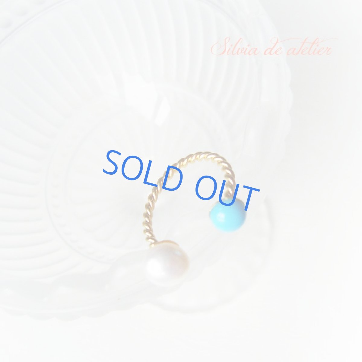 画像2: スリーピングビューティー　ターコイズ＆淡水パール　ゴールドメッキ　リング　フリーサイズ（11号） (2)