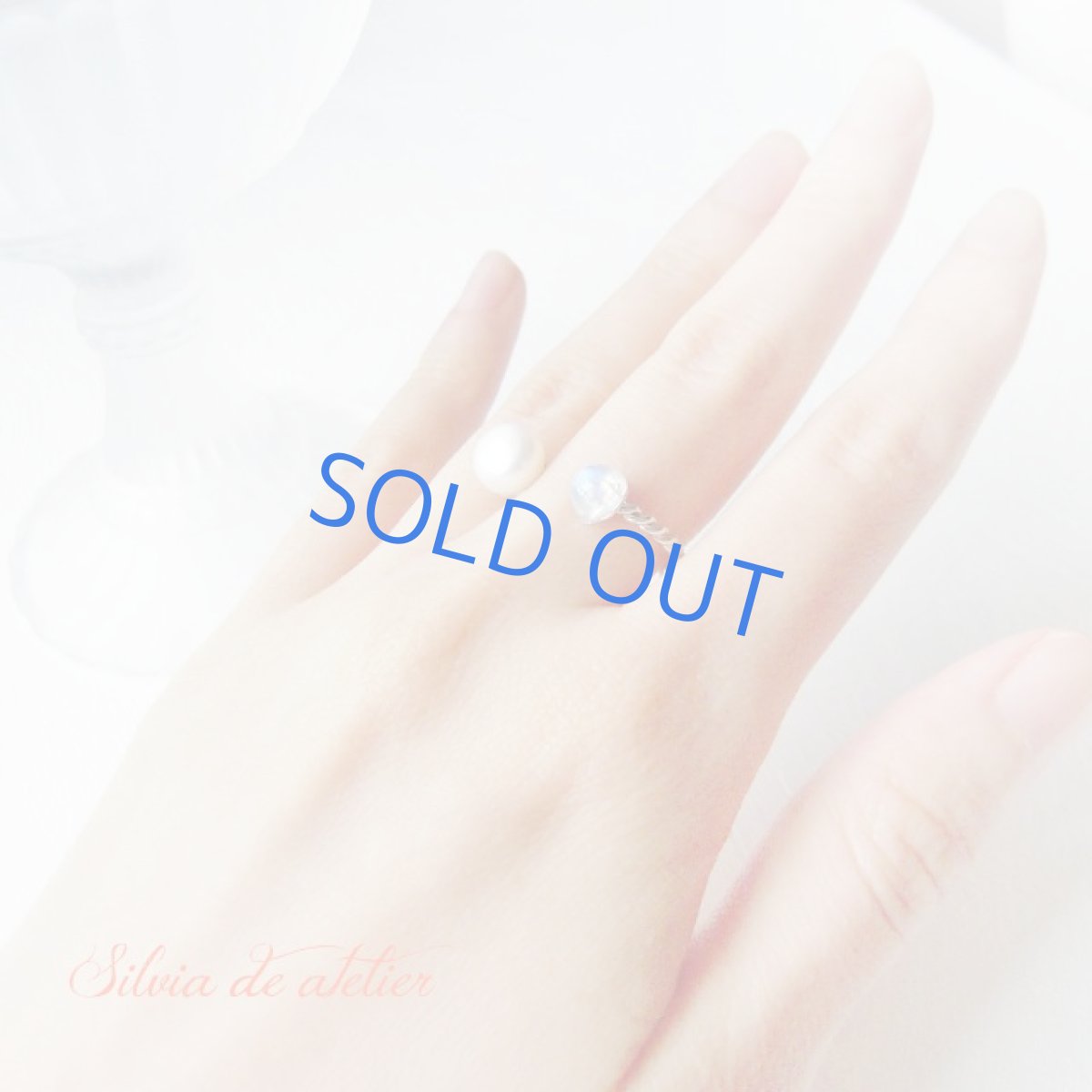 画像3: ロイヤル　ムーンストーン＆淡水パール　ロジウムメッキ　リング　フリーサイズ（11号） (3)