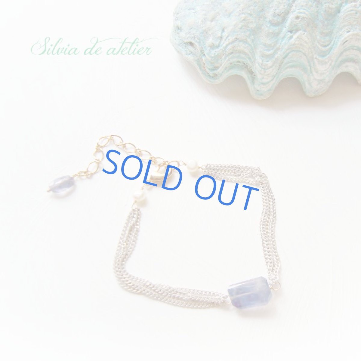 画像2: アイオライト　タンブルカット　ホワイトゴールド　多連チェーン　ブレスレット (2)