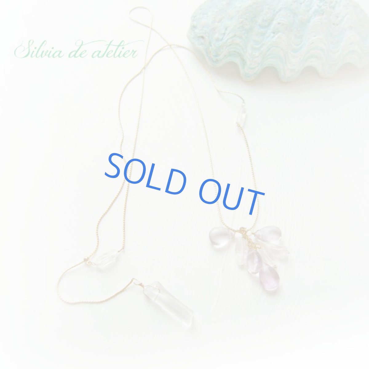 画像3: ラベンダーカラー　フローライト　ペアシェイプ　フリンジ　ストリングスチェーン　ゴールドカラー　ロングネックレス (3)