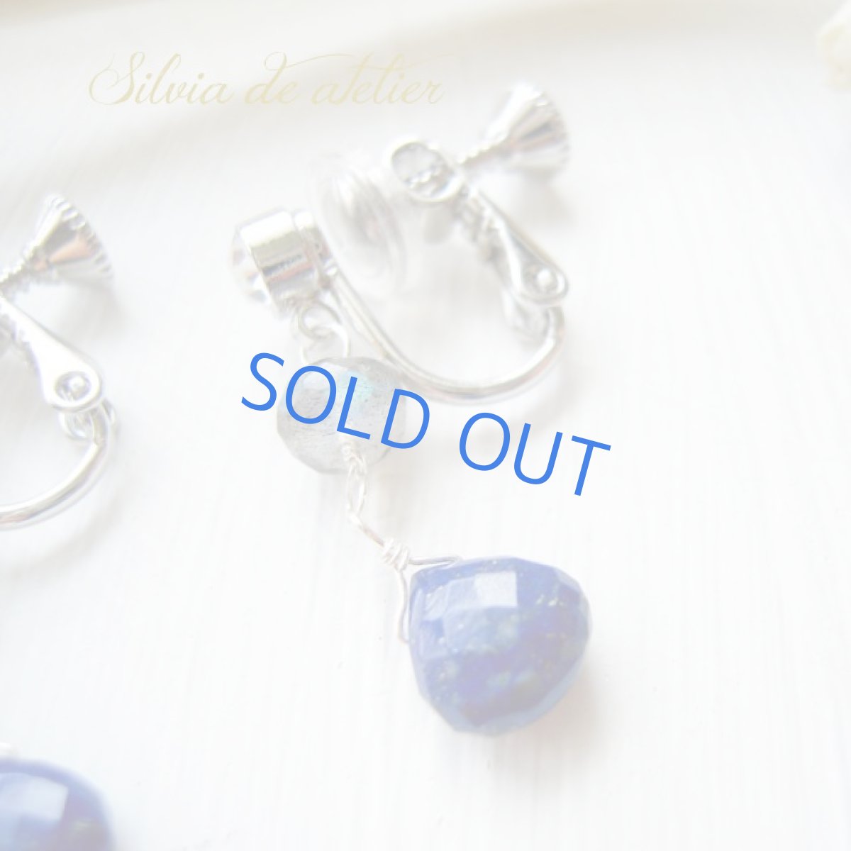 画像3: ラピスラズリマロンドロップ　ラブラドライト　ジルコニア付き　シルバーメッキイヤリング (3)