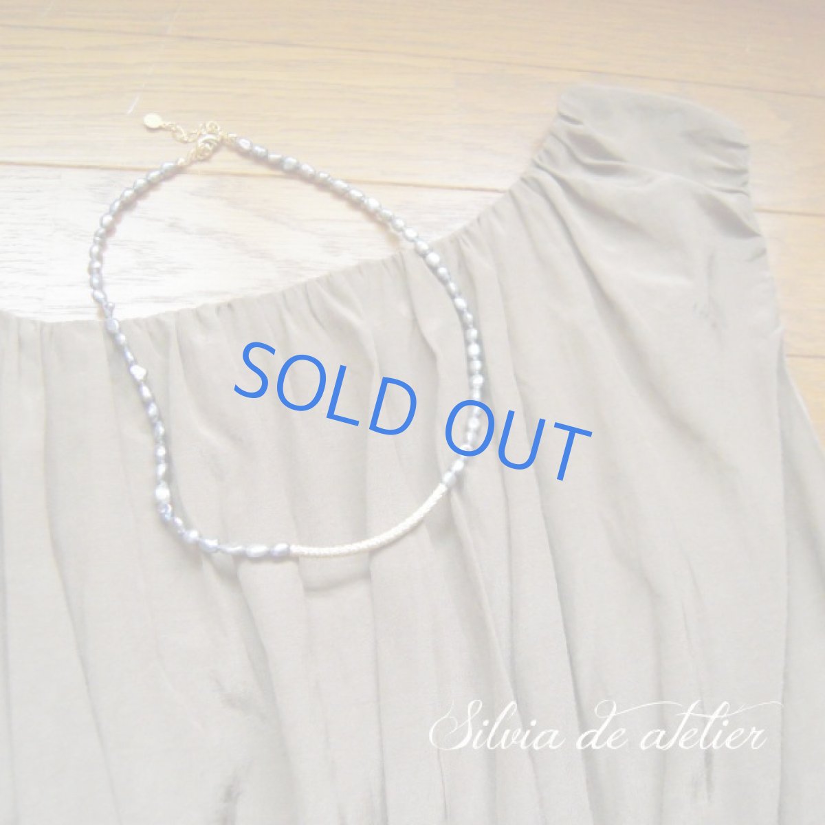 画像3: ダークシルバー　淡水パール　ライス　ゴールデンチューブ　ショートネックレス (3)