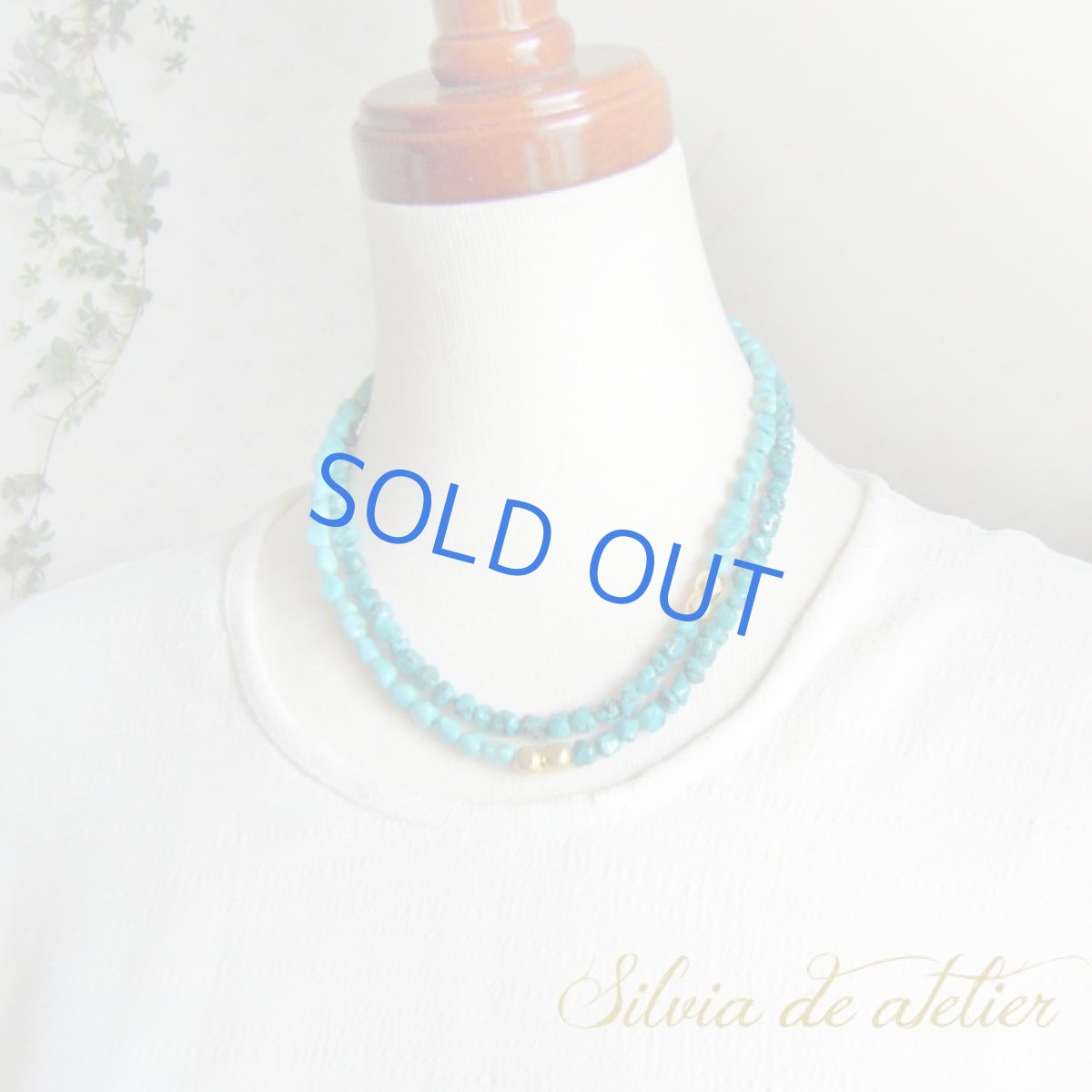 画像2: 天然ブルーターコイズ　2種タンブル　バイカラー　ブルー×ブルー　ロングネックレス (2)