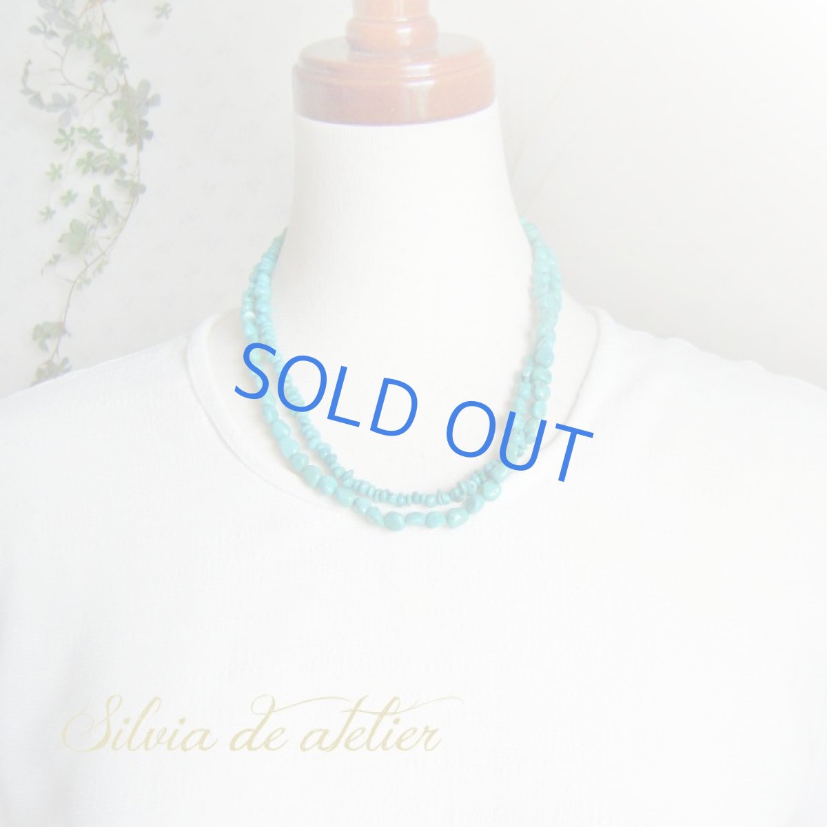 画像2: 天然ターコイズ　2種類ミックス　アシンメトリー　ロングネックレス (2)