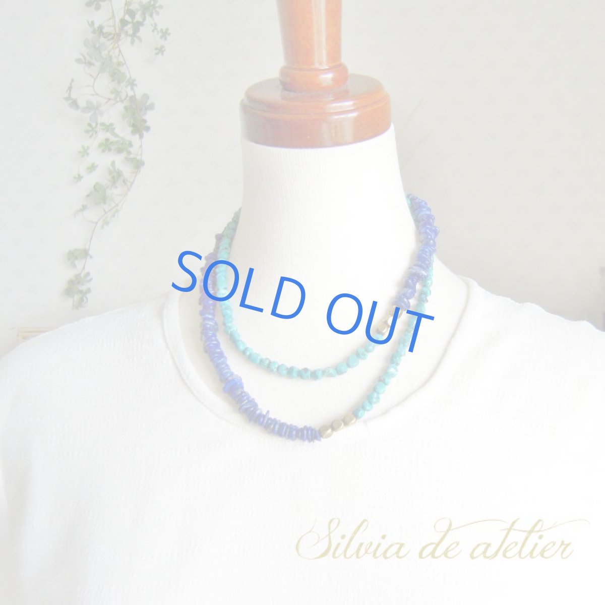 画像3: ラピスラズリ　ネイビー　タンブルチップ　×　天然ブルーターコイズ　　バイカラー　ロングネックレス (3)