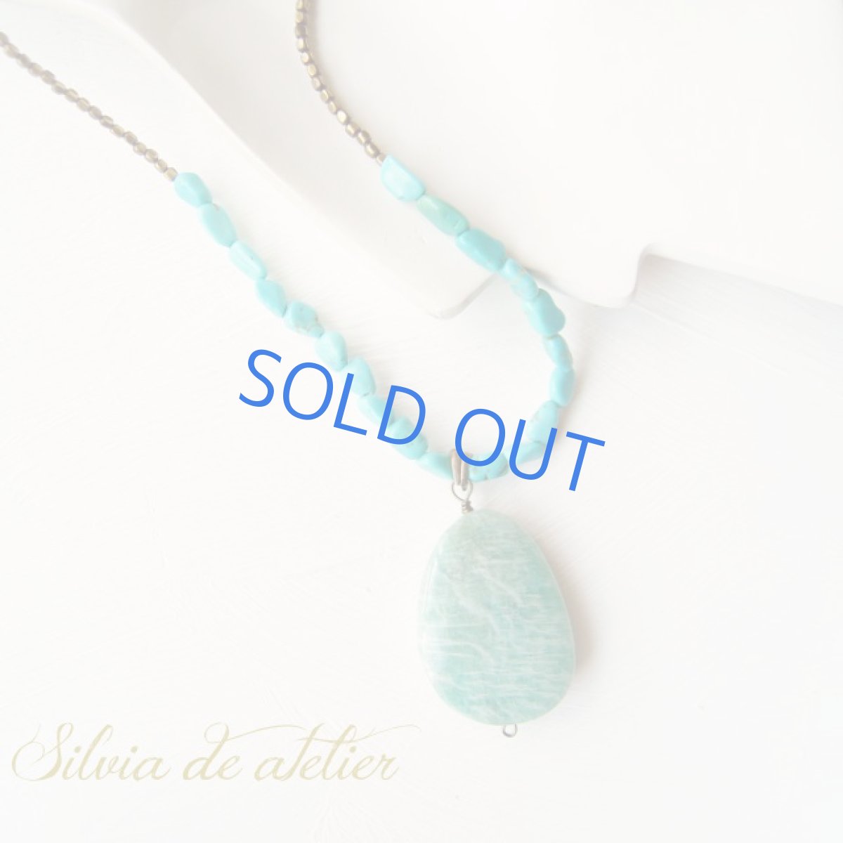 画像3: ２WAY　大粒　アマゾナイト　タンブル　アンティークゴールド　天然ターコイズタンブル　ミディアムネックレス (3)