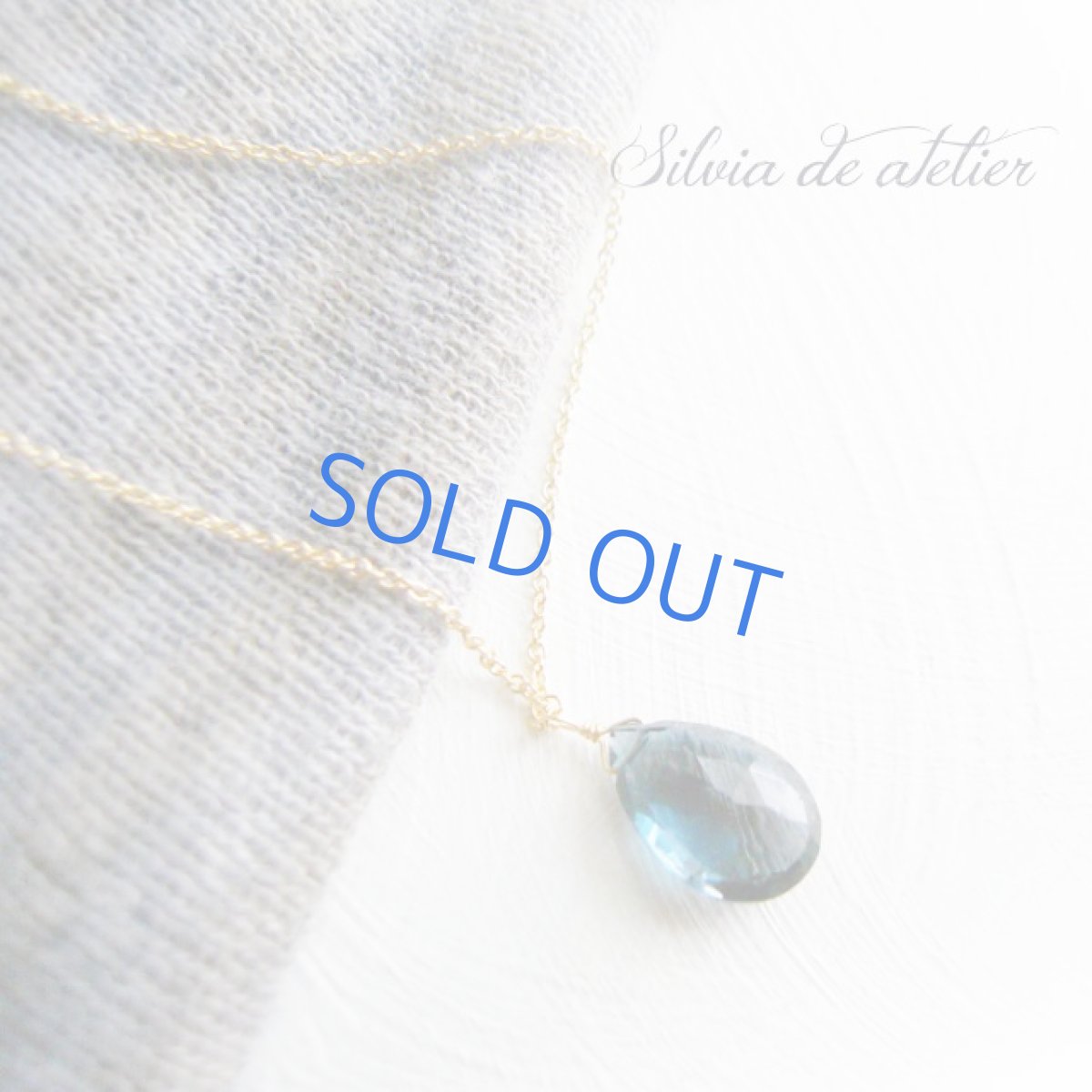 画像2: ラスト１　Lサイズ　AAAA ロンドンブルートパーズ　ペアシェイプ　14kgfネックレス　 (2)