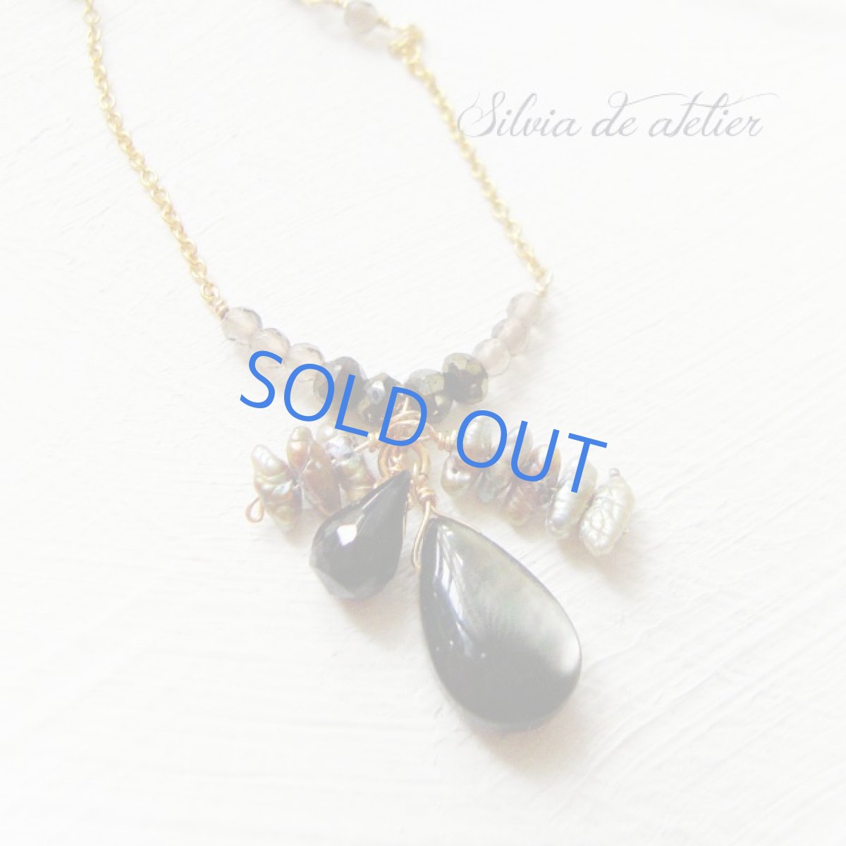 画像3: ブラックシェル　ケシパール　ブラックオニキスドロップ　14kgfチェーンネックレス　約50cm (3)