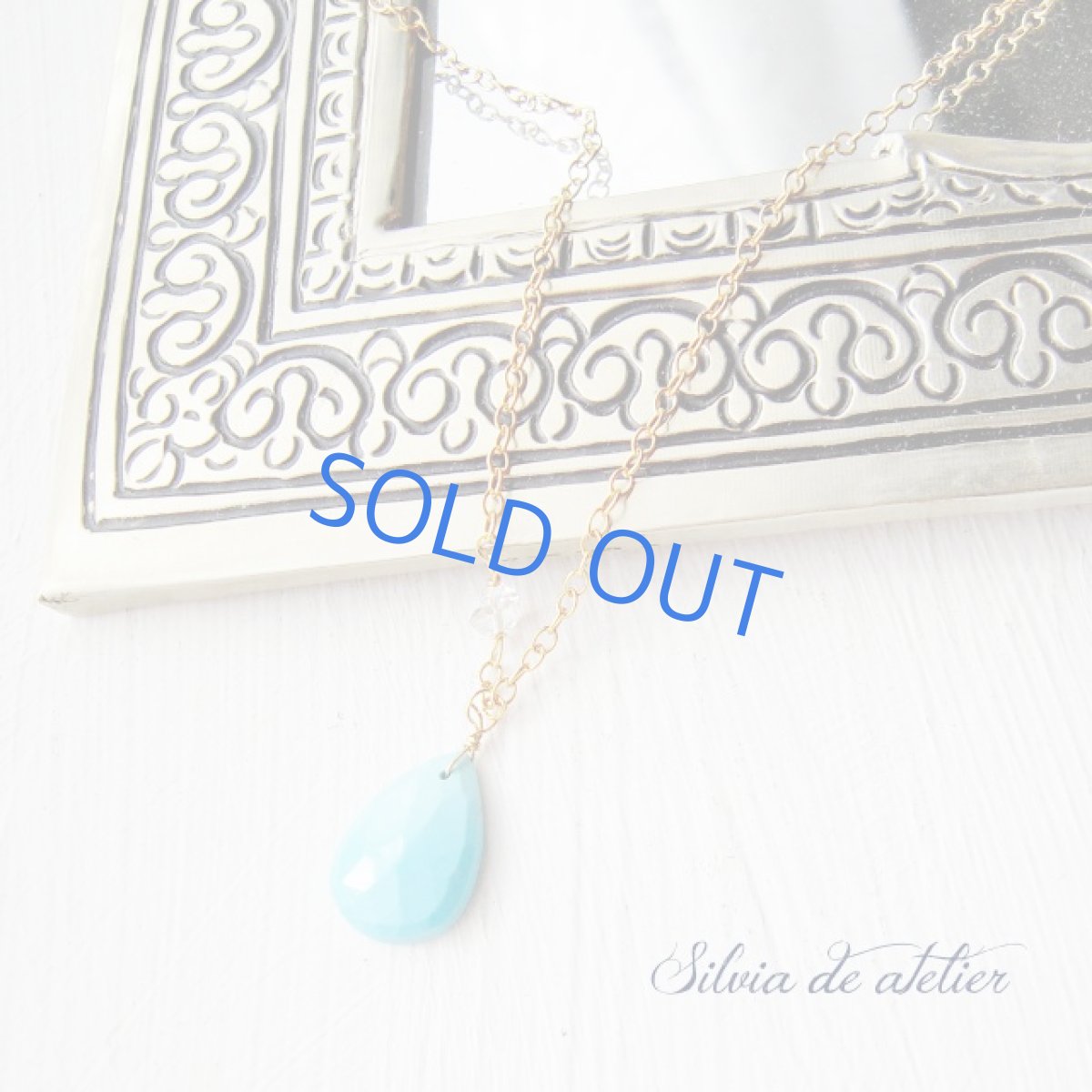 画像4: Mサイズ粒！アリゾナ産スリーピングビューティー　ターコイズ　ローズカット　カボション　14kgfネックレス50cm (4)