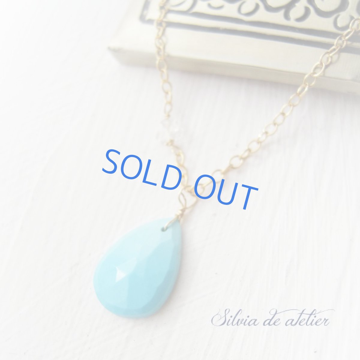 画像3: Mサイズ粒！アリゾナ産スリーピングビューティー　ターコイズ　ローズカット　カボション　14kgfネックレス50cm (3)