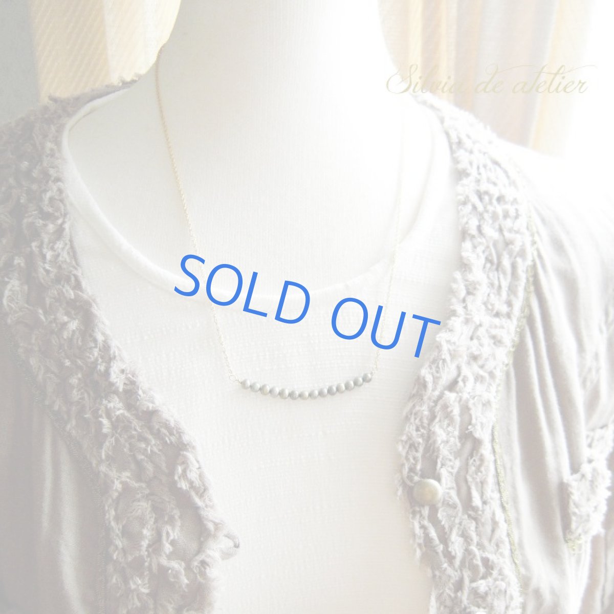 画像2: ＜ゴールドチェーン＞モスグリーンカーキ　淡水パール　ポテトラウンド　ライン　デザインネックレス (2)