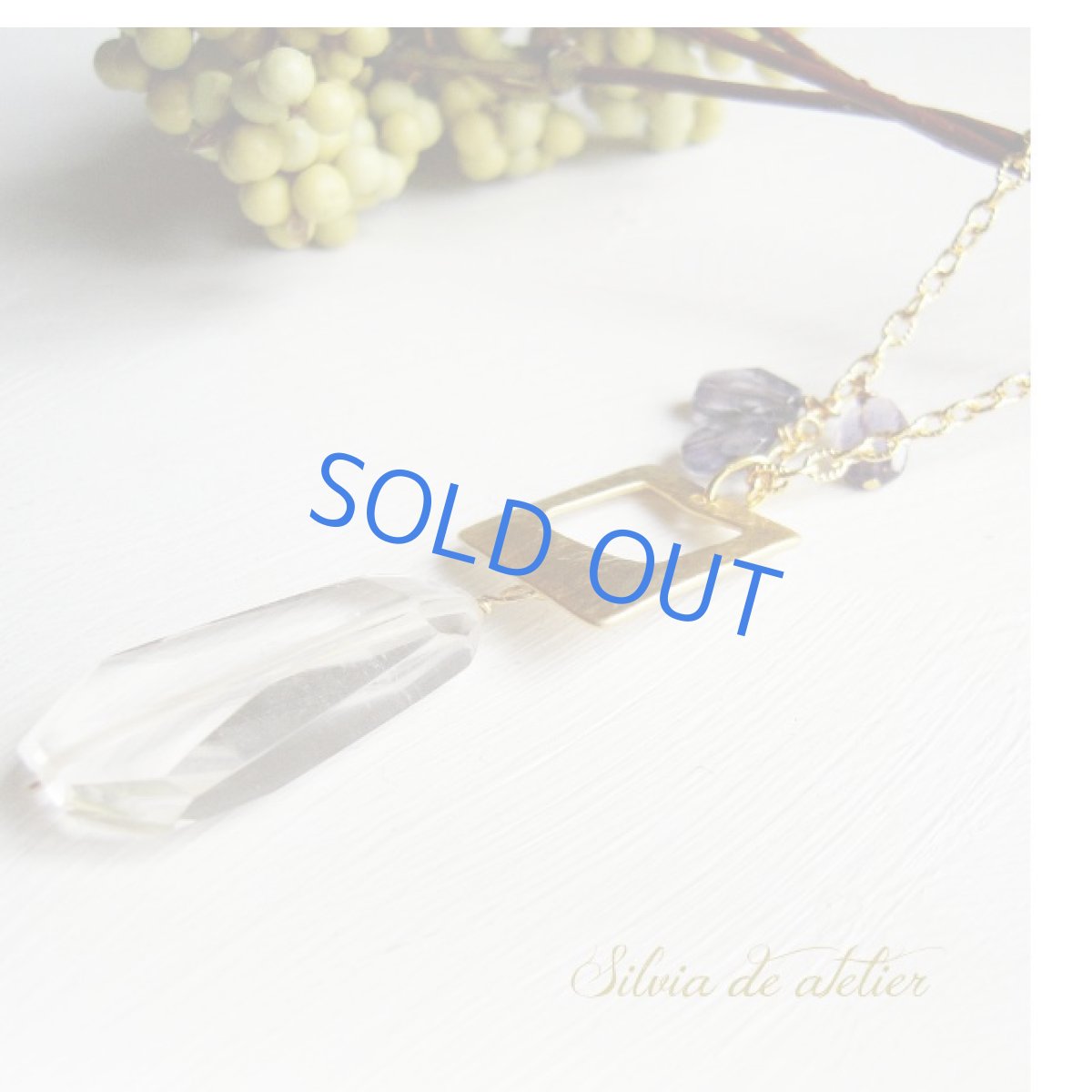 画像3: 限定２本　マットスクエアチャーム＆クリスタルタンブル　アシンメトリー　ゴールドチェーンロングネックレス (3)