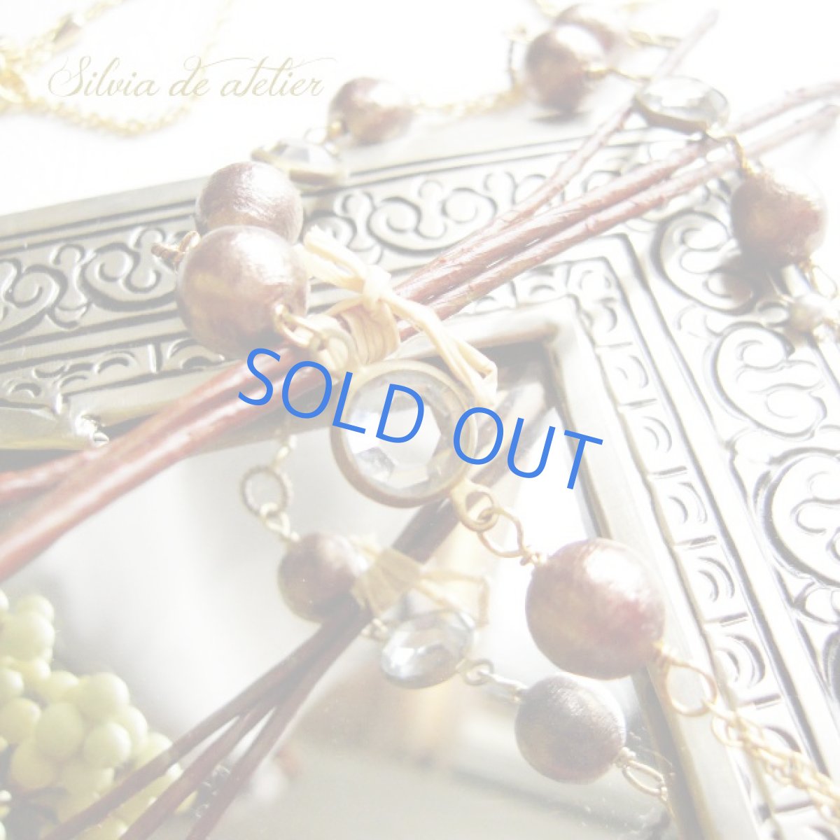 画像3: ＜Antiqueシリーズ＞１点もの　ブラウンコットンパール＆スワロフスキー　Y字淡水パールフリンジロングネックレス (3)