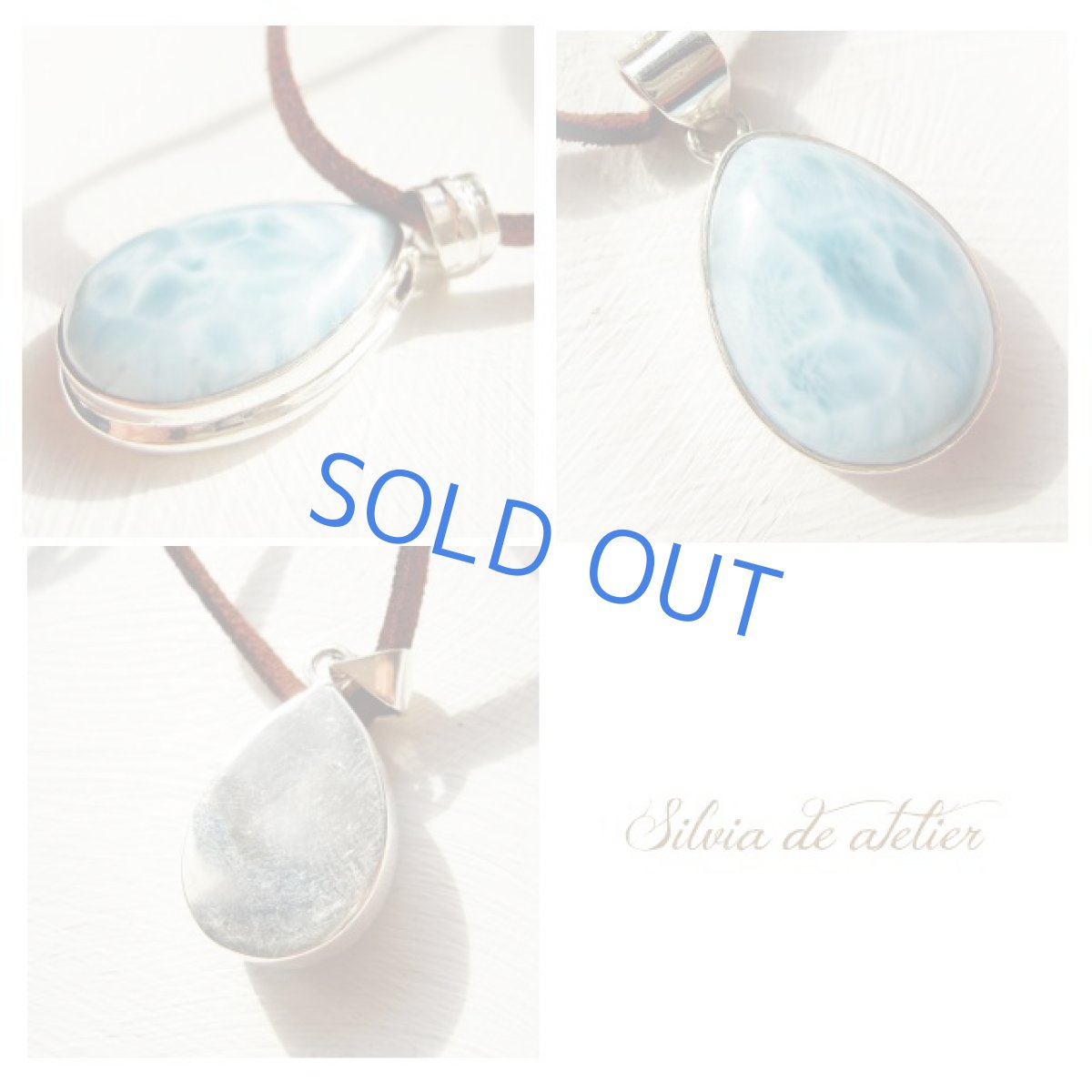 画像2: ＜marble＞ドミニカ共和国産　ドロップ型　ラリマー　スエード　ブラウンコードネックレス (2)