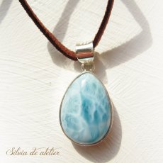 画像1: ＜marble＞ドミニカ共和国産　ドロップ型　ラリマー　スエード　ブラウンコードネックレス (1)