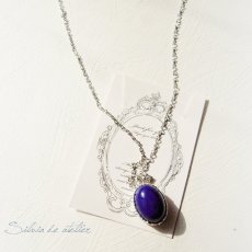 画像3: <訳あり＞1点もの　ラピスラズリ　プレーンカボション　シルバーチェーンネックレス (3)