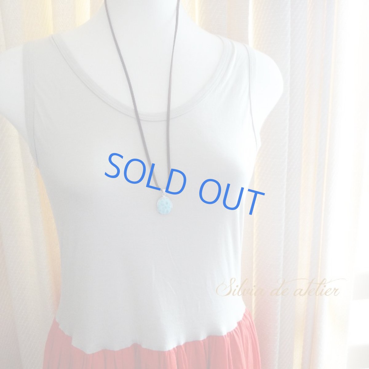 画像6: ＜la mer＞ドミニカ共和国産　オーバル型　ラリマー　スエード　ブラウンコードネックレス (6)