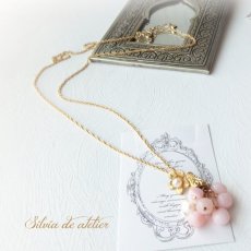 画像1: 1点もの　ピンクオパールタンブル　ゴールドロングチェーンネックレス (1)