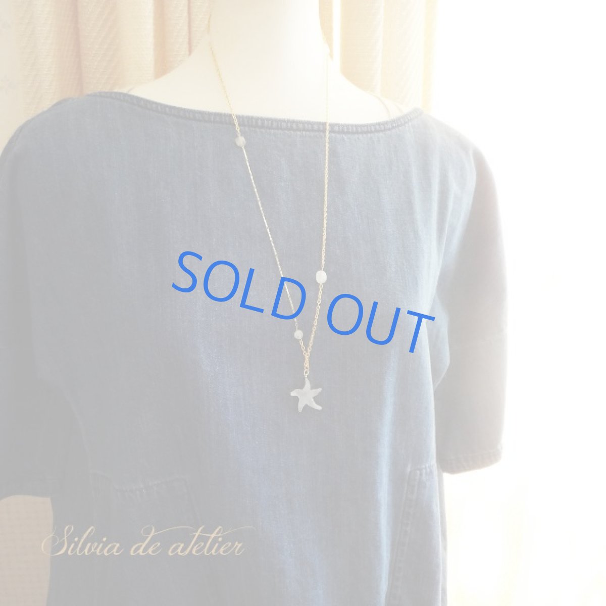 画像6: 1点もの　スターフィッシュ　ドゥルージーアゲート　ゴールドロングチェーンネックレス (6)