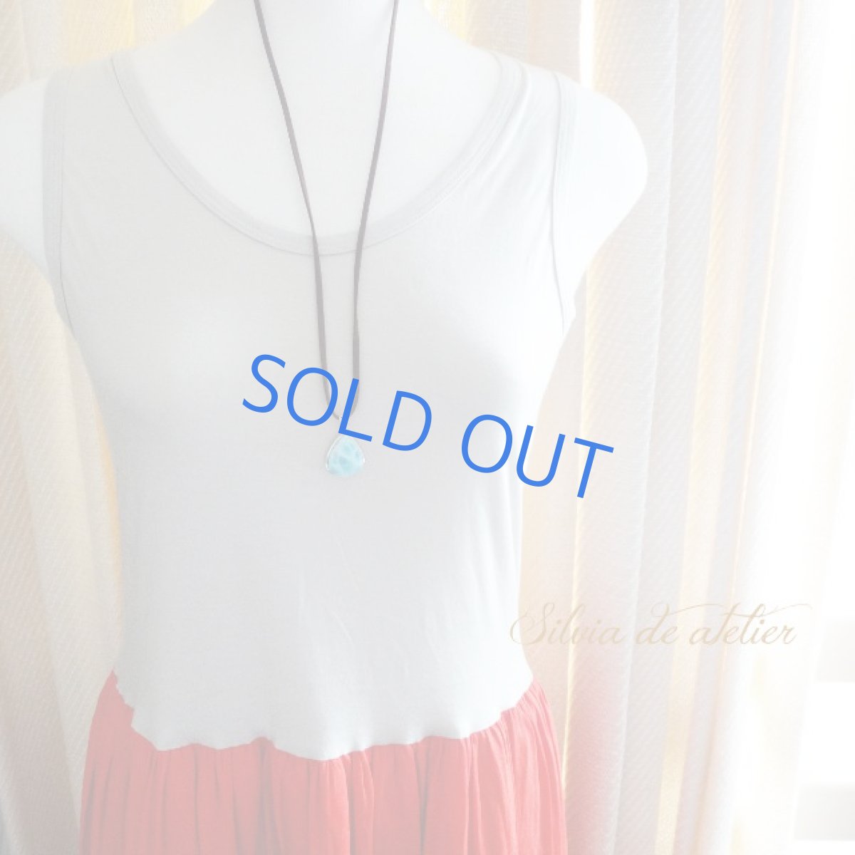 画像6: ＜bleu vague＞ドミニカ共和国産　ドロップ型　ラリマー　スエード　ブラウンコードネックレス (6)