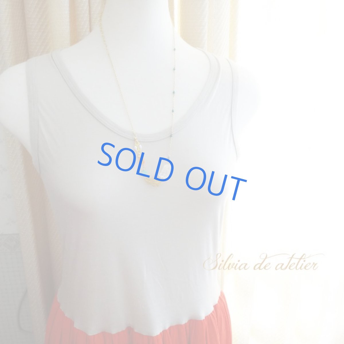 画像4: 1点もの　クリスタルラフロック　デザイン　ゴールドロングチェーンネックレス (4)