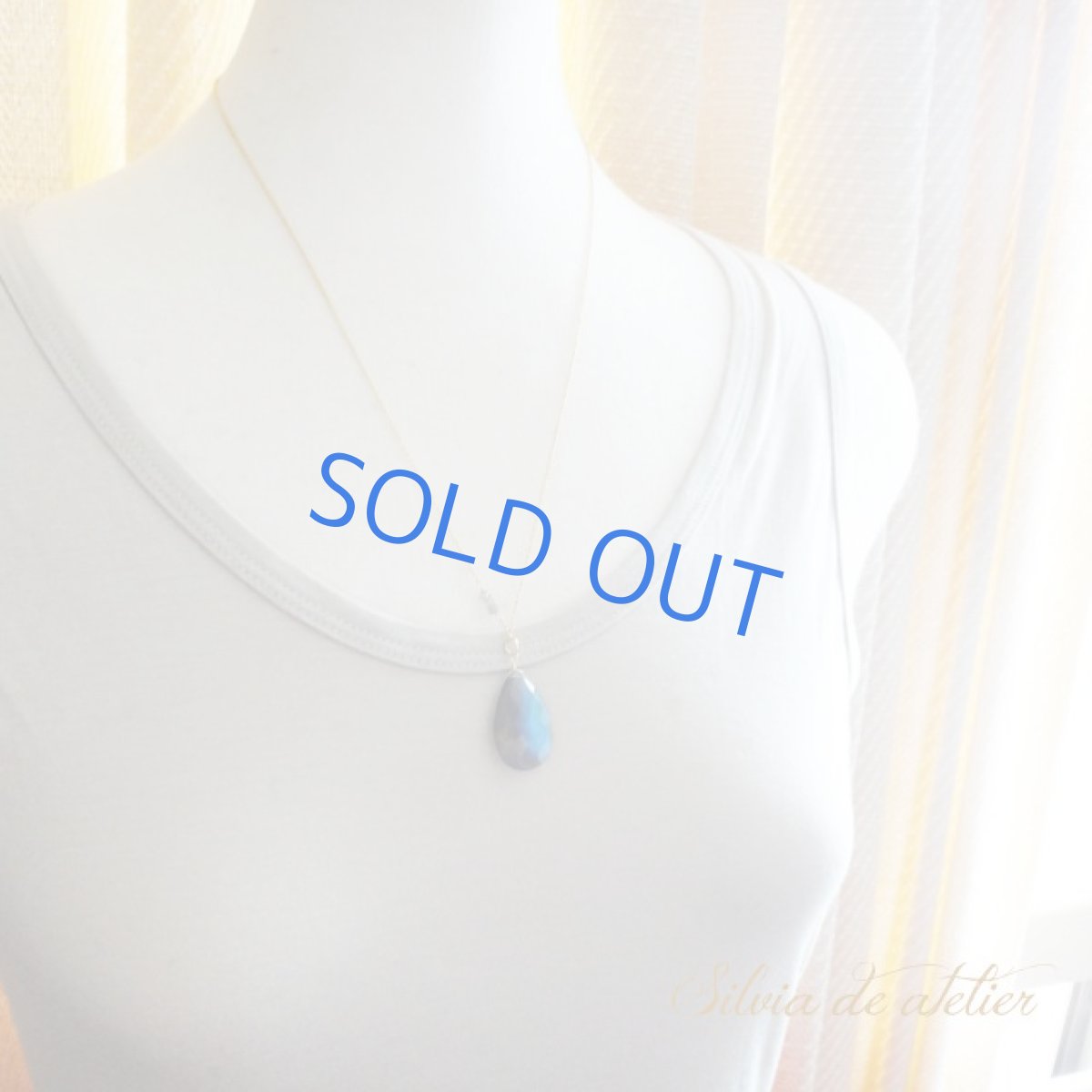 画像8: １点もの　超大粒　ラブラドライト　ペアシェイプ　レア模様（ブルーシラー）　14kgf　50ｃｍチェーンネックレス (8)