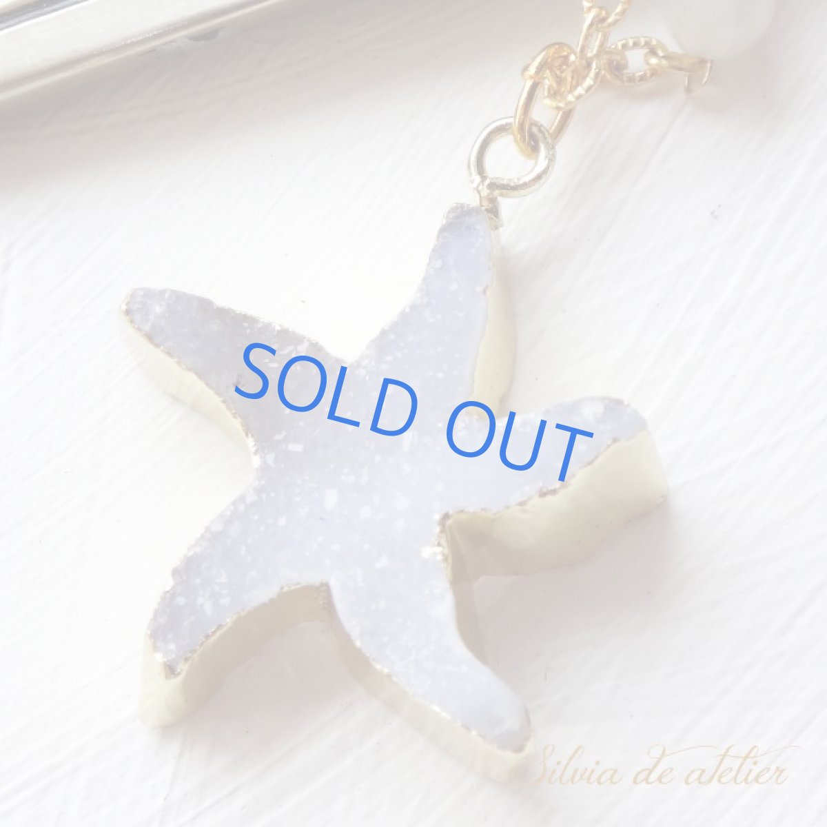 画像3: 1点もの　スターフィッシュ　ドゥルージーアゲート　ゴールドロングチェーンネックレス (3)