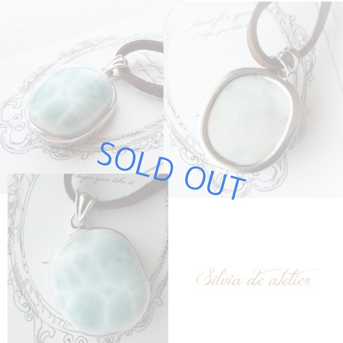 画像4: ＜bleu indigo＞ドミニカ共和国産　オーバル型　ラリマー　スエード　ブラウンコードネックレス (4)