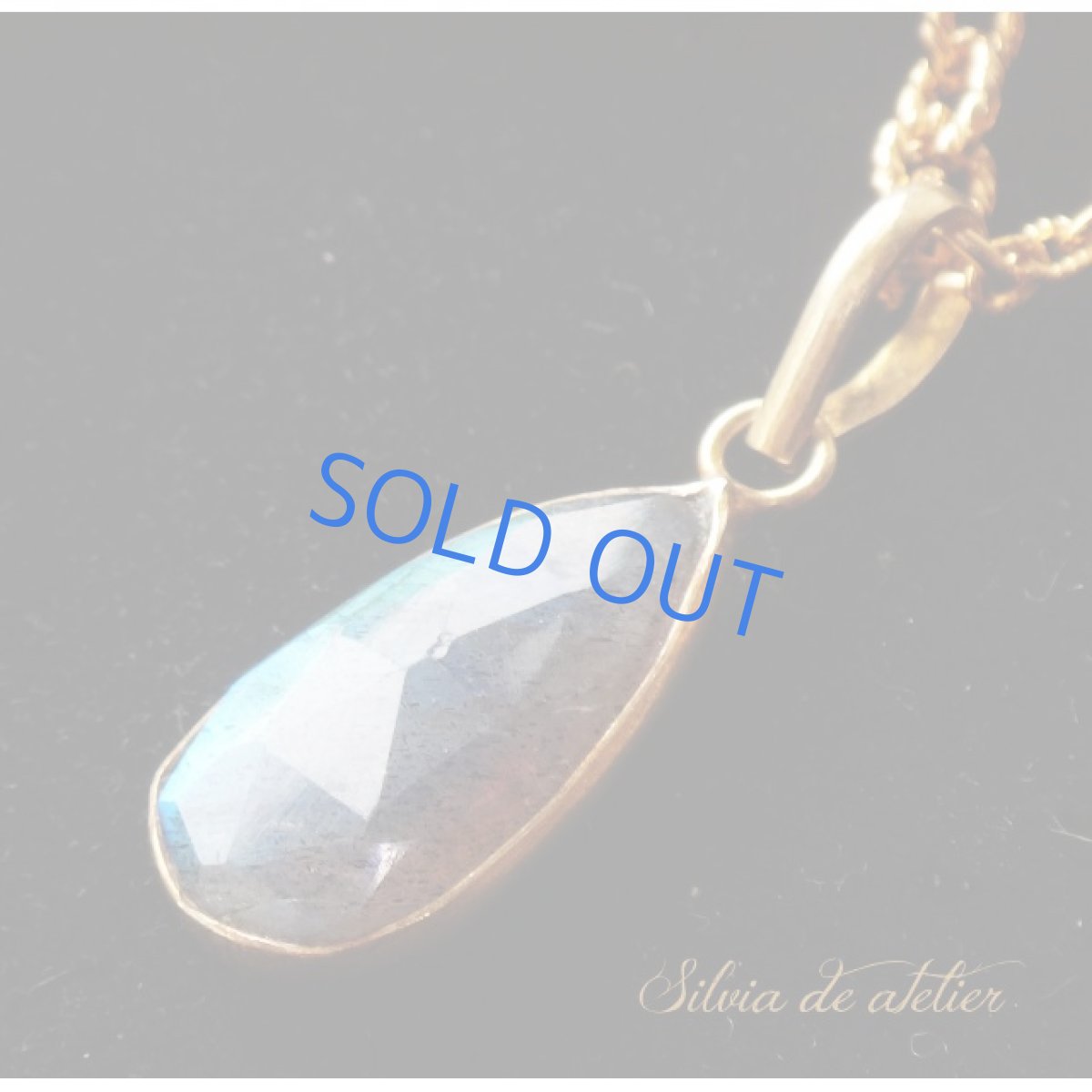 画像4: 1点もの　大粒ラブラドライト　細長フレーム　ゴールドロングチェーンネックレス (4)