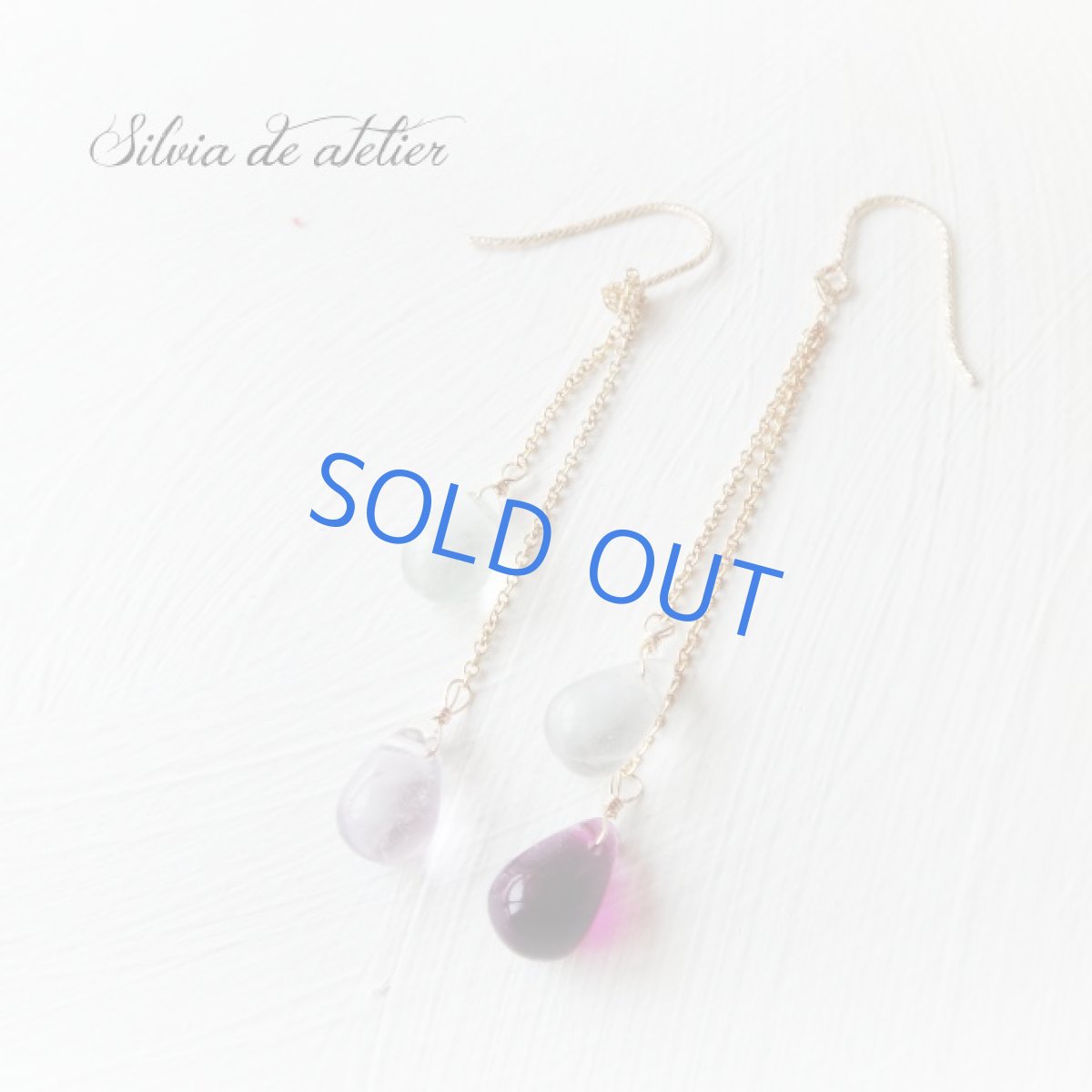 画像3: １点もの　アシンメトリー　フローライト　ダブルドロップ　14kgfグリッターフックピアス (3)