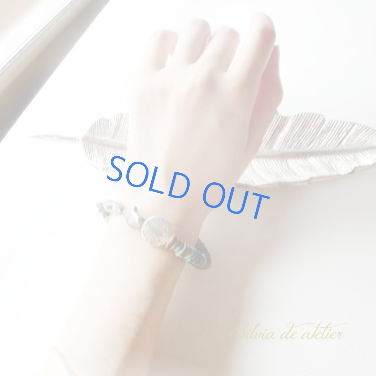 画像4:  グリーンターコイズ＆パープルネイビーパール　シルバーコイン　ブレスレット (4)