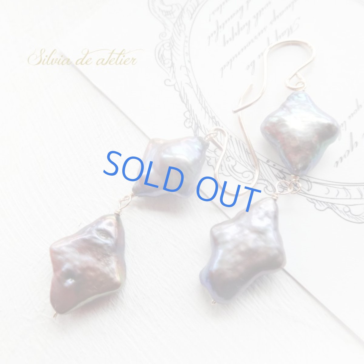 画像3: ＜限定1・夜空に虹＞フラットダイヤ型　ピーコックネイビー　ダブル　淡水パール　14kgfピアス (3)