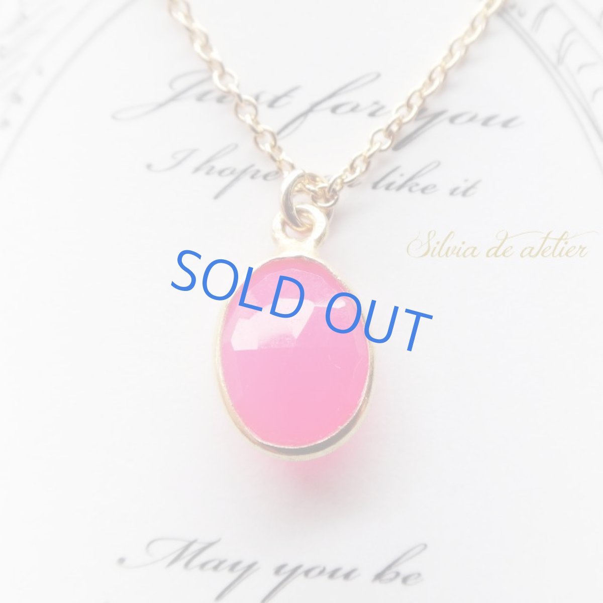 画像2:  フューシャピンク　カルセドニー　オーバルフレーム　14kgfネックレス (2)