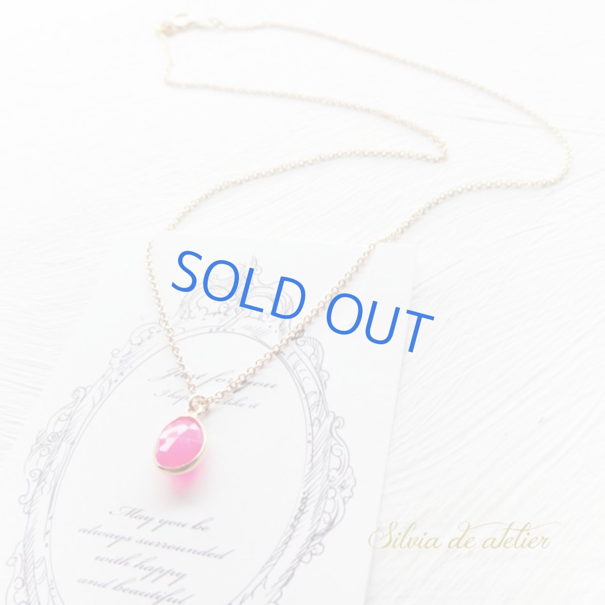 画像5:  フューシャピンク　カルセドニー　オーバルフレーム　14kgfネックレス (5)