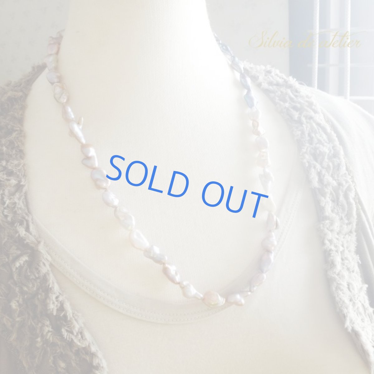 画像5:  淡水パール　ラベンダーバロック　アシンメトリーバイカラーショートネックレス (5)