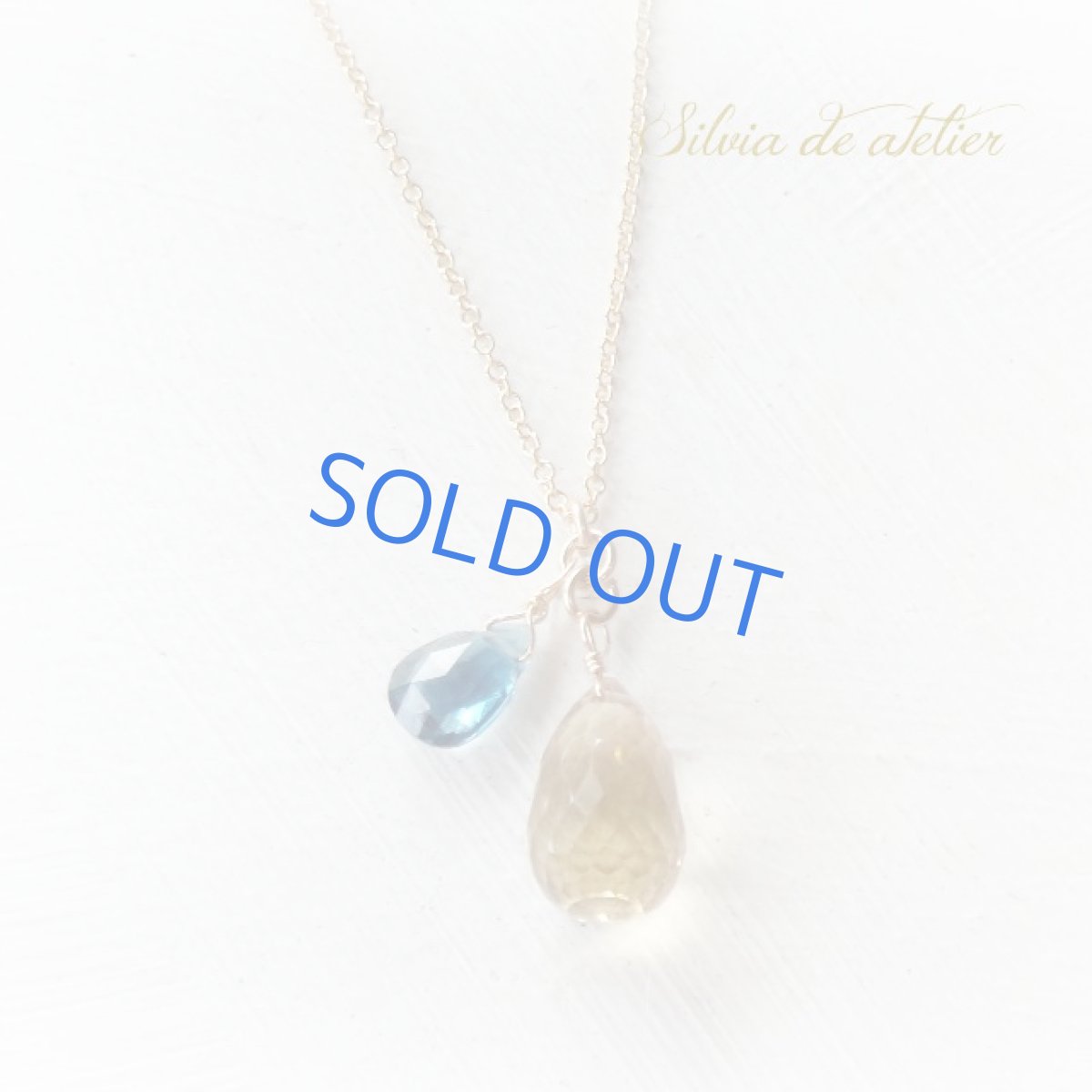 画像4:  大粒シャンパンクォーツ　ブリオレットドロップ　＆ロンドンブルートパーズ　14kgfネックレス (4)